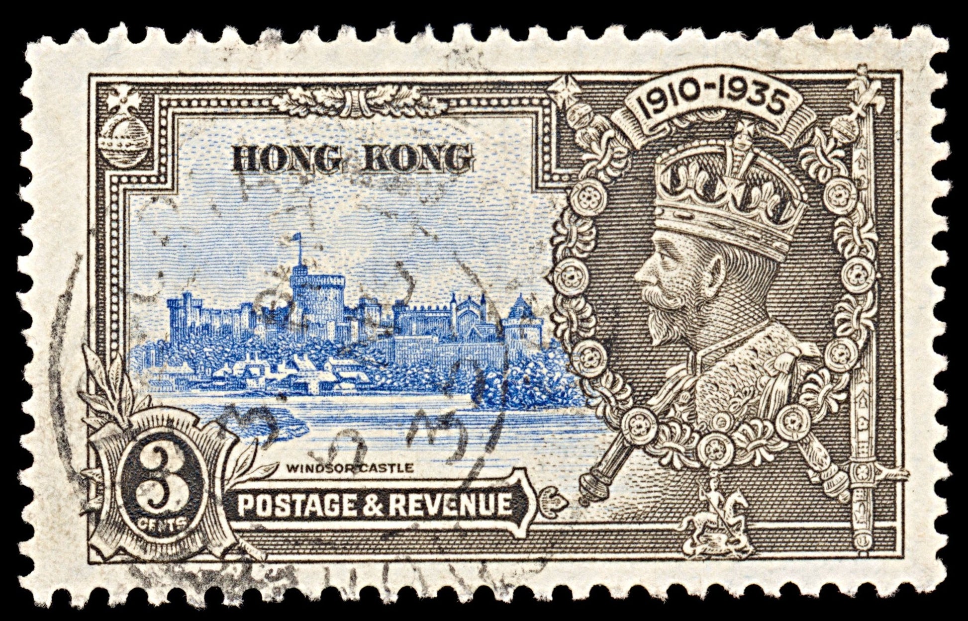 6330 Hong Kong SG133c 3C Grey & Blue. Double Flagstaff Flaw 1935. Sc#147 Mi132 Used. C£275