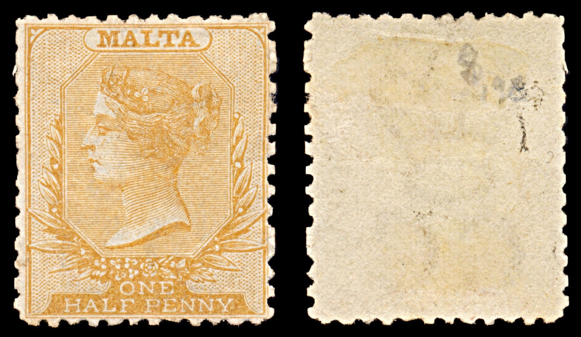 6331 Malta SG15 ½D Yellow Orange. P12½ 1871. Sc#5a Mint MH. C£400