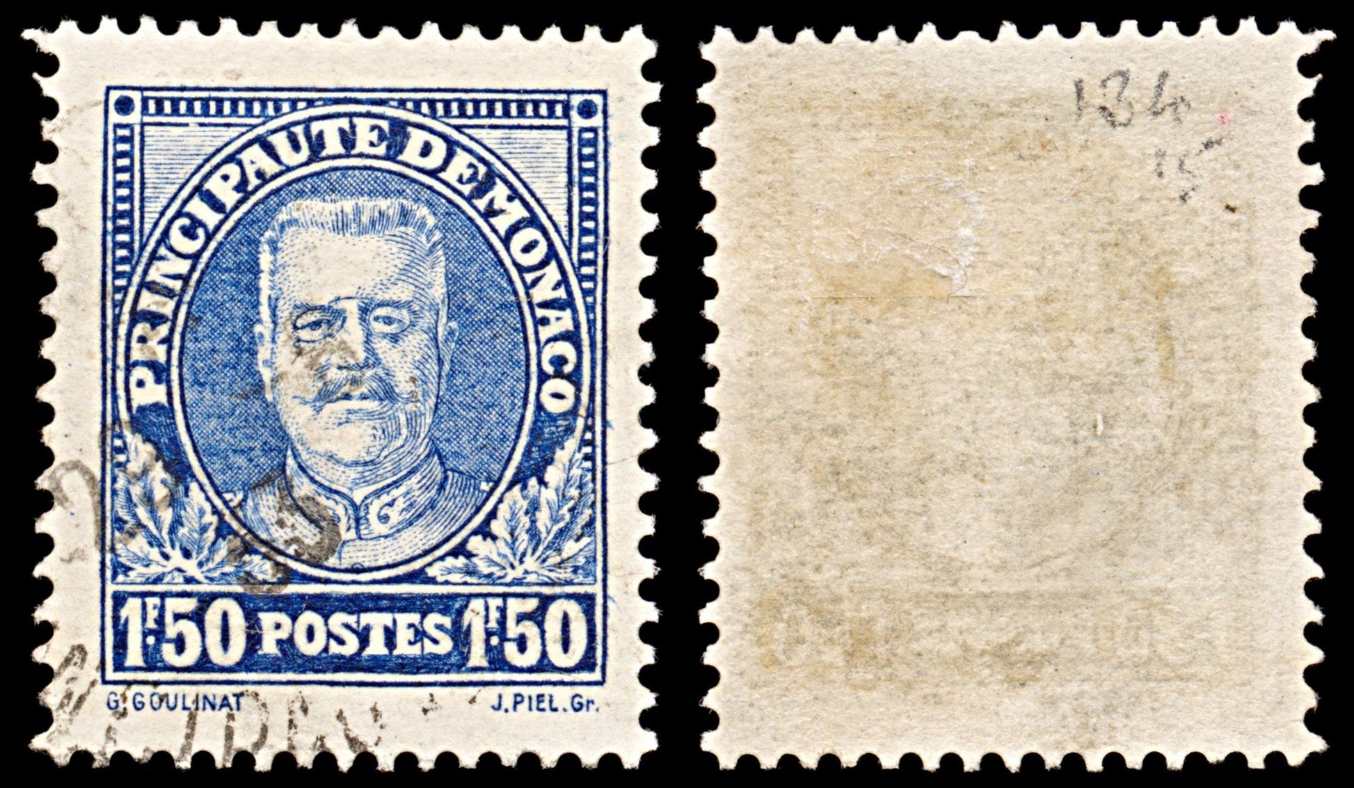 6341 Monaco SG134 1.50F Ultramarine 1933. Sc#122 Mi119 Used. C£15