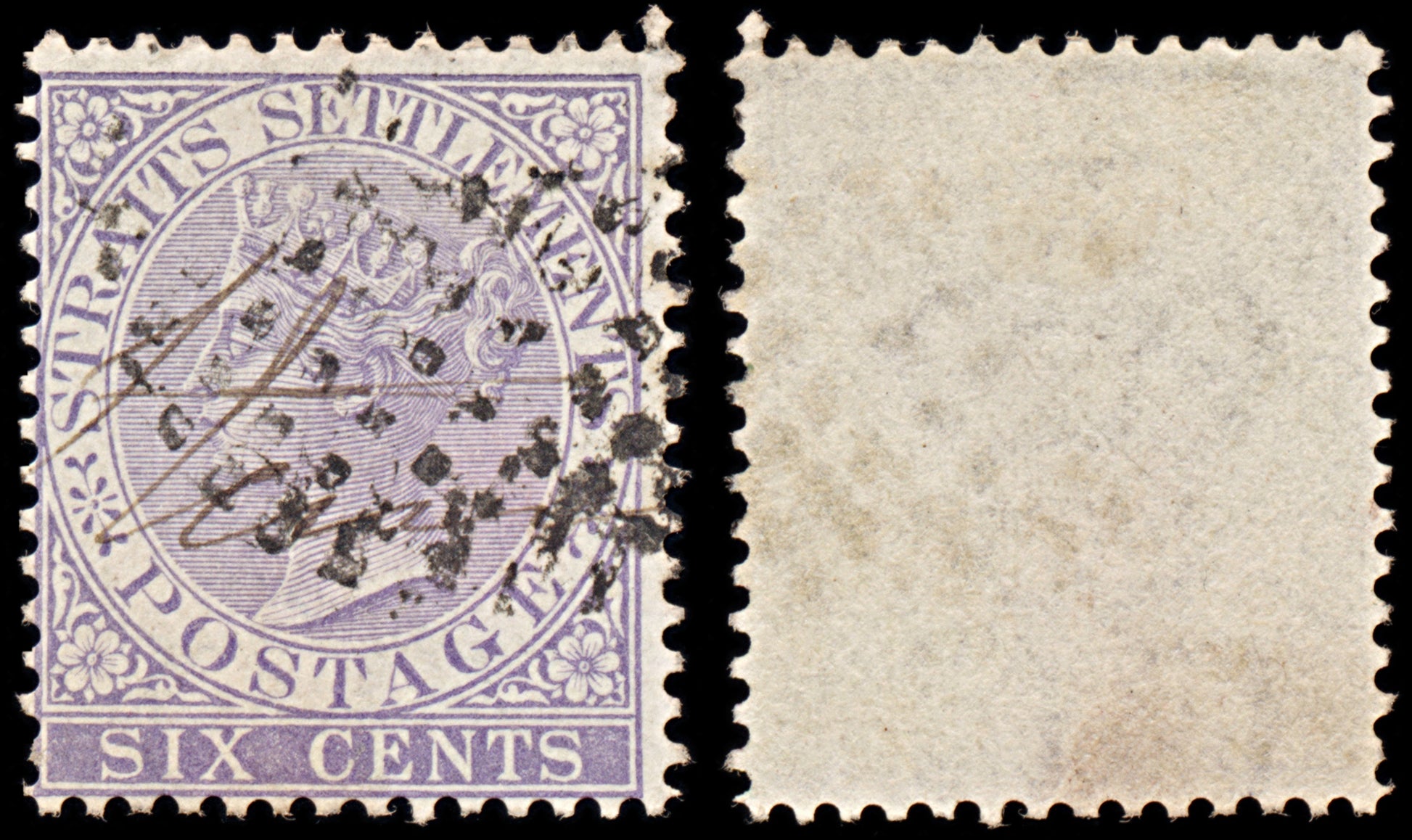 6349 Straits Settlements SG13 6C Violet 1868. Sc#12 Mi12a Used. C£13