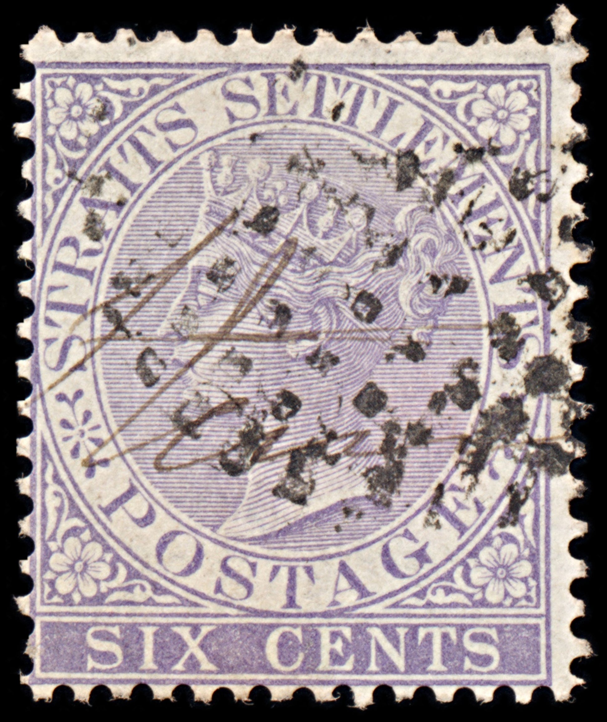 6349 Straits Settlements SG13 6C Violet 1868. Sc#12 Mi12a Used. C£13