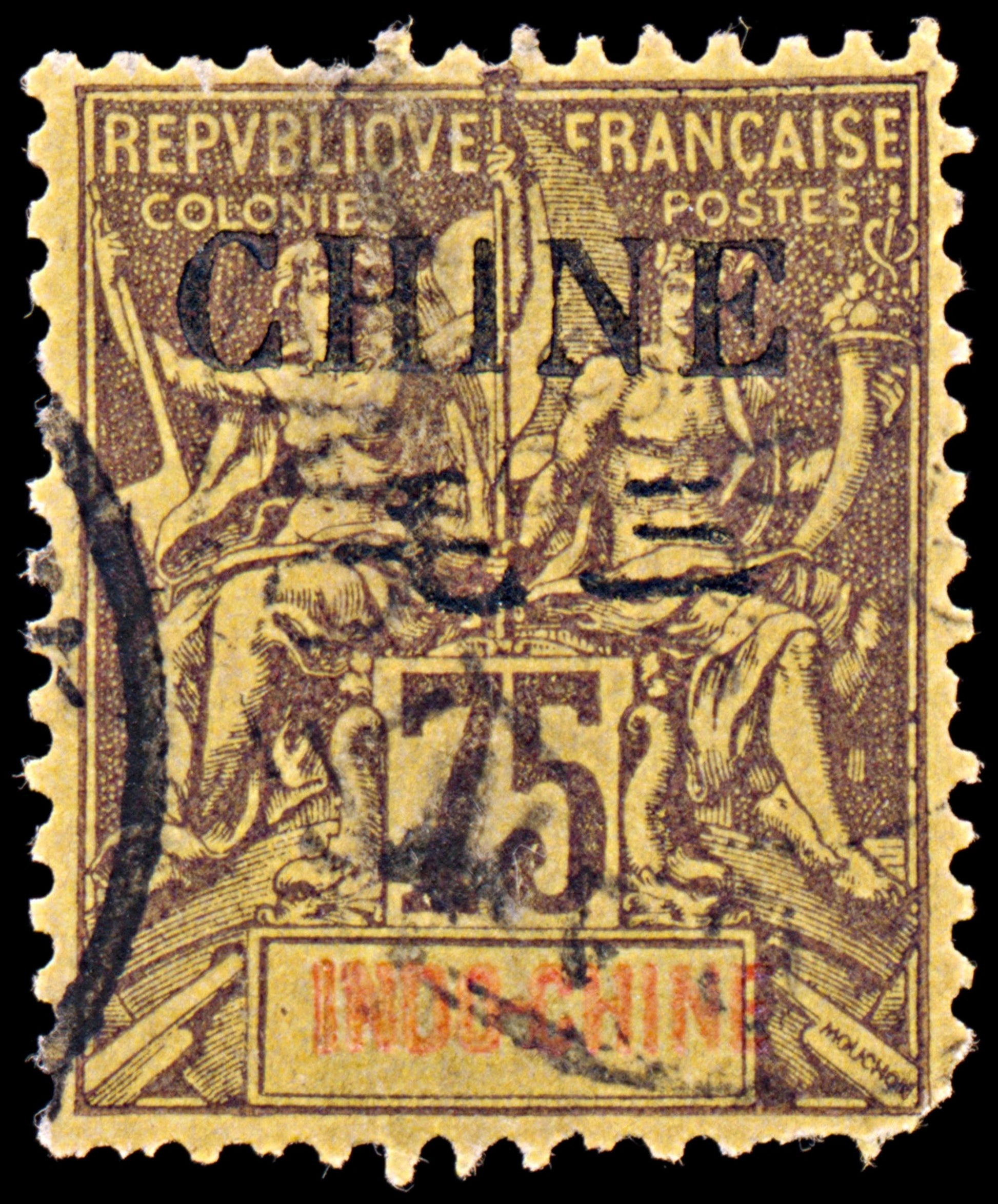 6578 Franch PO in China SG12 3 Dark Lilac & Red 1902. Sc#31a MiA14I Used. C£80