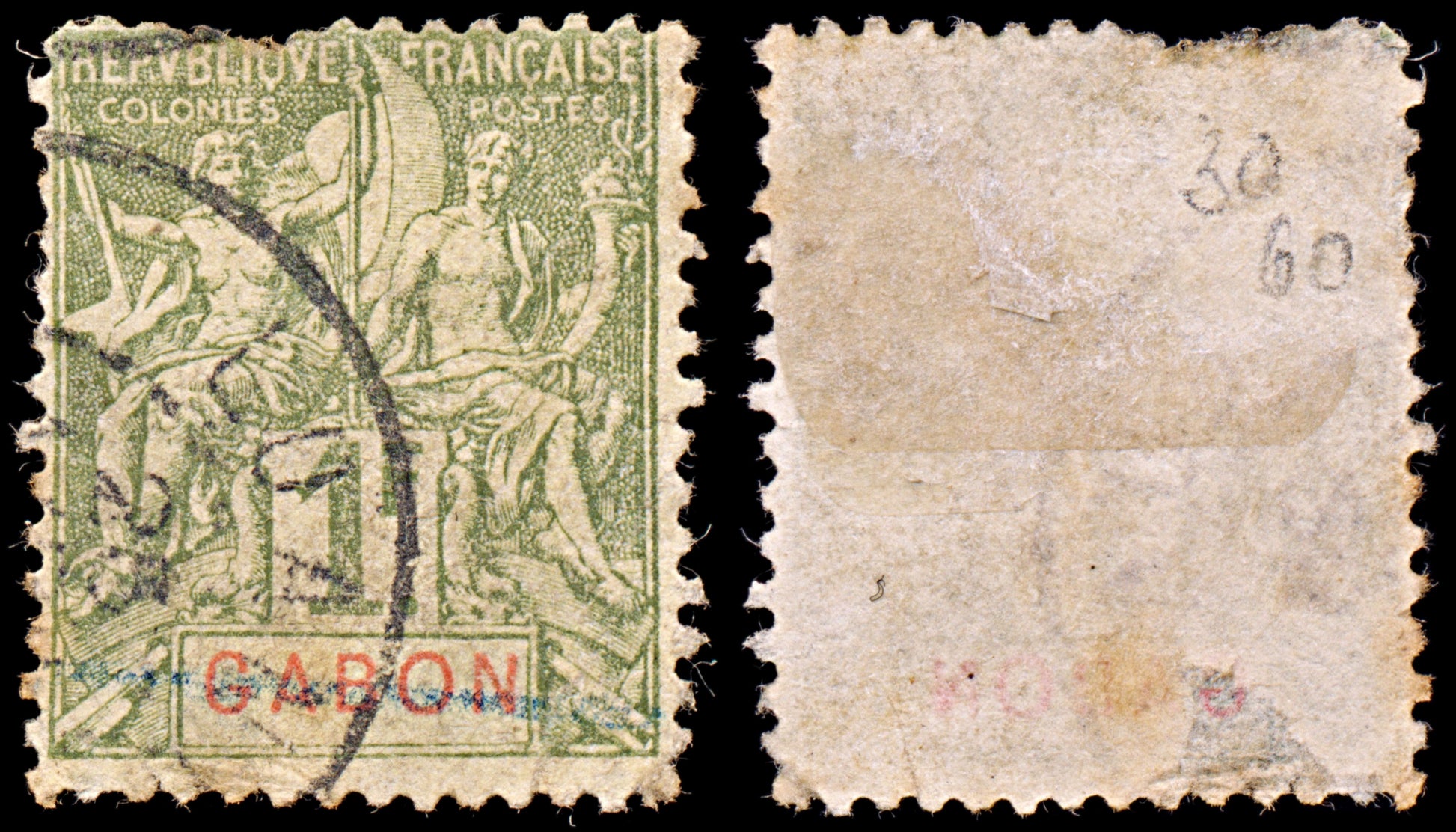 6584 Gabon SG30 1F Olive & Red 1904. Sc#30 Mi30 Used. C£60