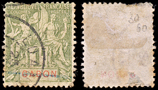 6584 Gabon SG30 1F Olive & Red 1904. Sc#30 Mi30 Used. C£60