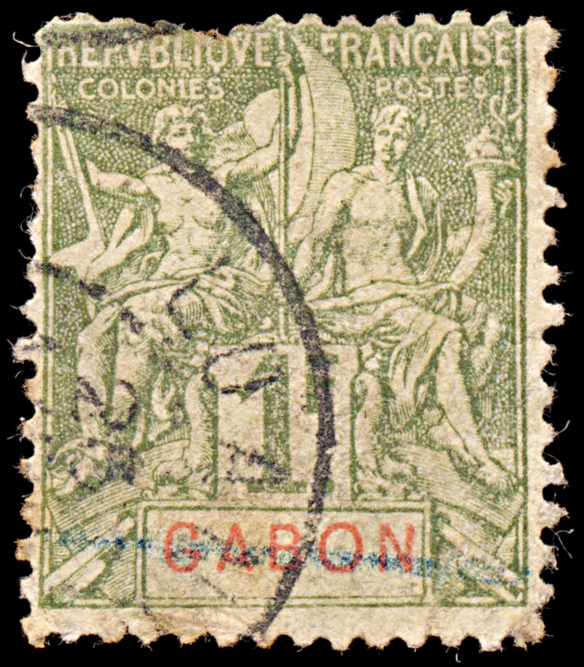 6584 Gabon SG30 1F Olive & Red 1904. Sc#30 Mi30 Used. C£60