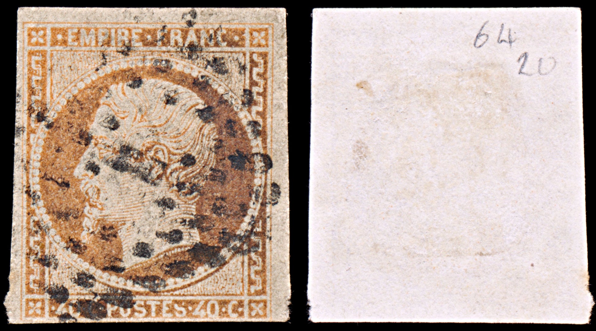 6585 France SG64 40C Orange 1853. Sc#18 Mi15a Used. C£20