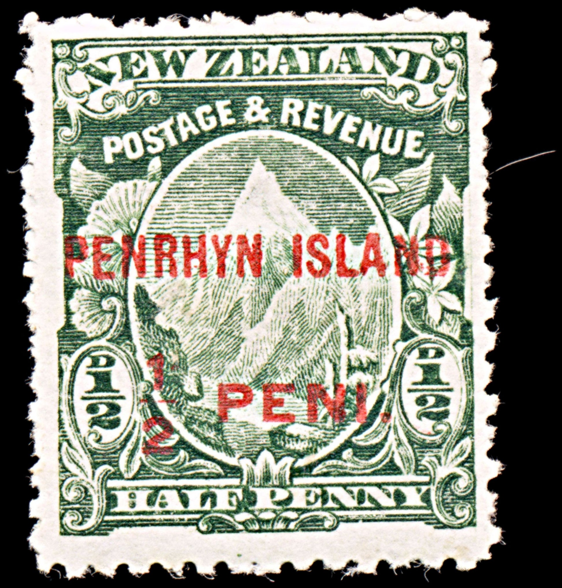 6592 Penrhyn SG4 ½D Green 1902. Sc#1 Mi1 Mint MH. C£150