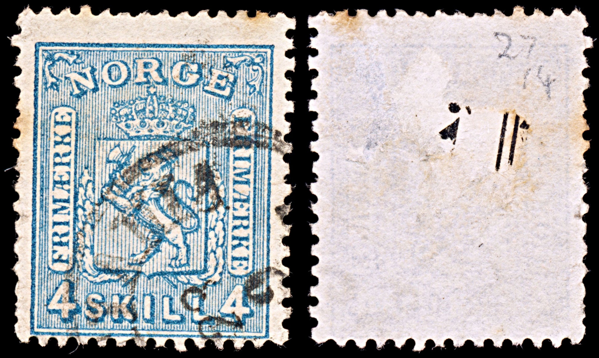 6594 Norway SG27 4sk Blue 1868. Mi14b Used. C£14