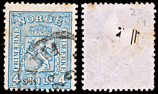 6594 Norway SG27 4sk Blue 1868. Mi14b Used. C£14