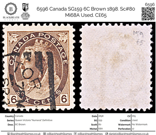 6596 Canada SG159 6C Brown 1898. Sc#80 Mi68A Used. C£65