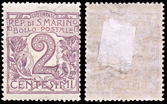 6598 San Marino SG40 2c Violet 1903. Sc#40 Mi34 Mint MH. C£15