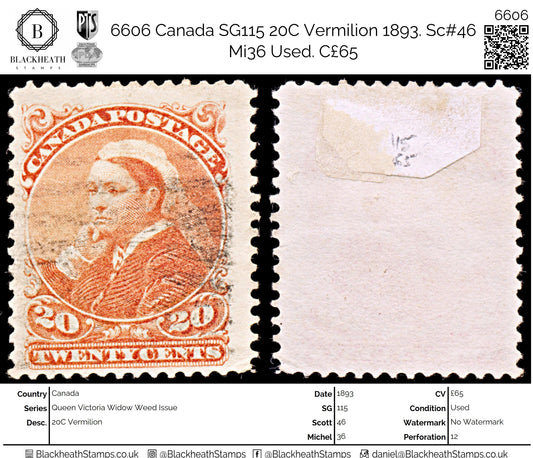 6606 Canada SG115 20C Vermilion 1893. Sc#46 Mi36 Used. C£65