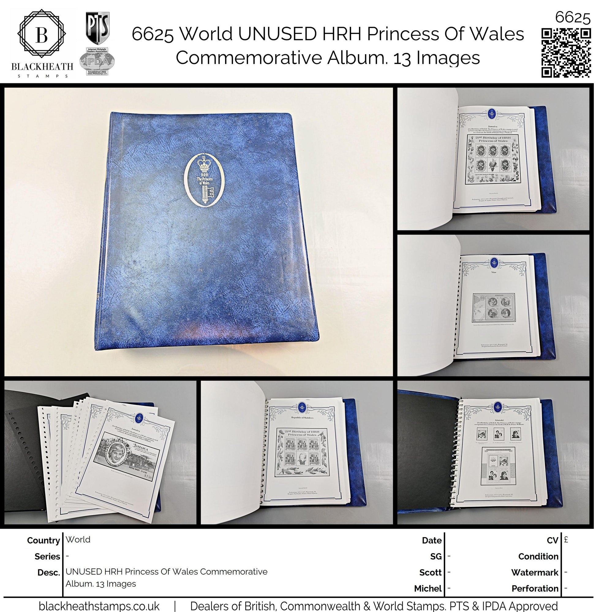 6625 World UNUSED HRH Princess Of Wales Commemorative Album. 13 Images