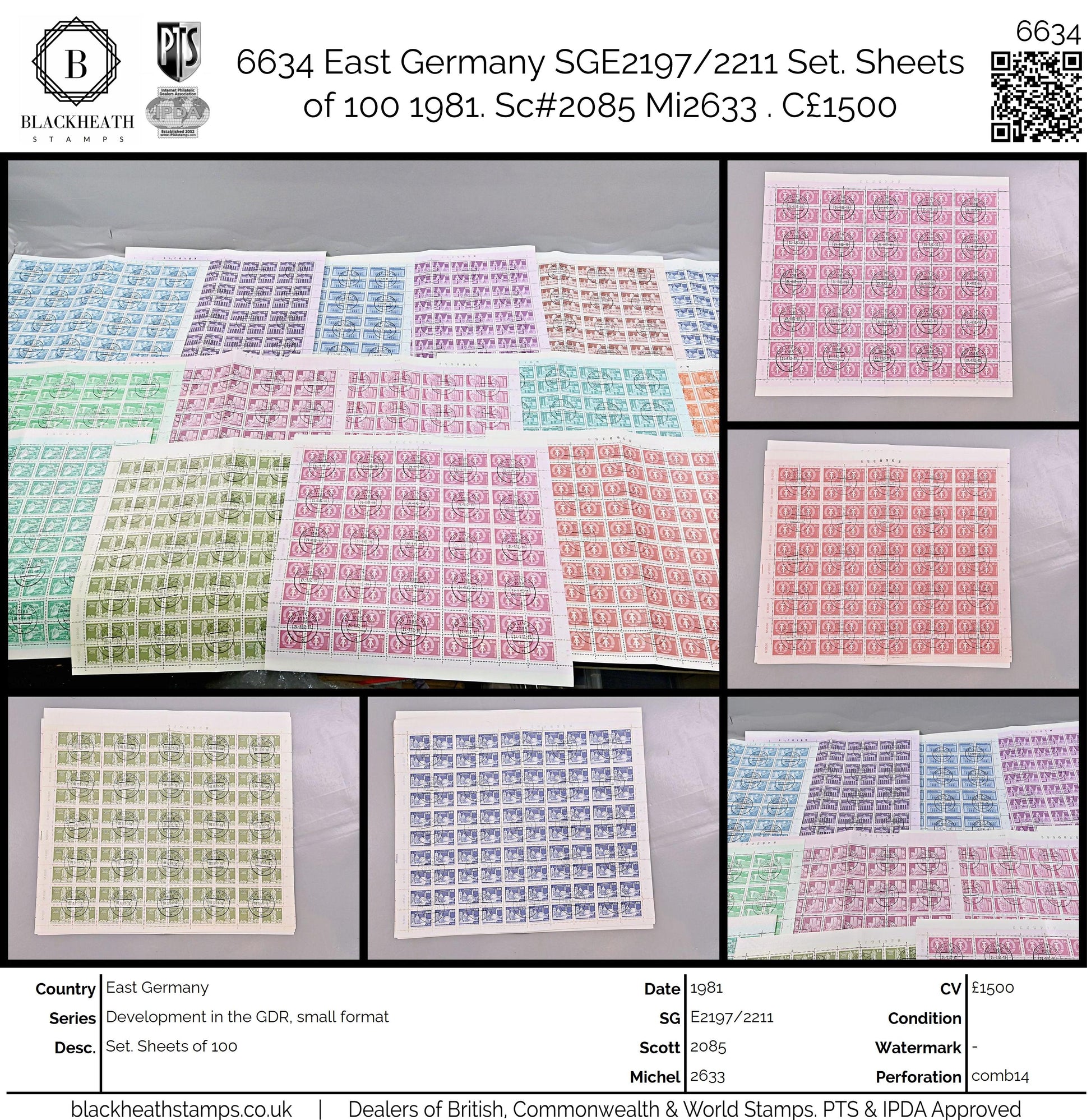 6634 East Germany SGE2197/2211 Set. Sheets of 100 1981. Sc#2085 Mi2633 . C£1500