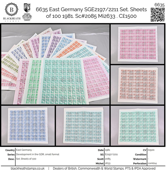 6635 East Germany SGE2197/2211 Set. Sheets of 100 1981. Sc#2085 Mi2633 . C£1500