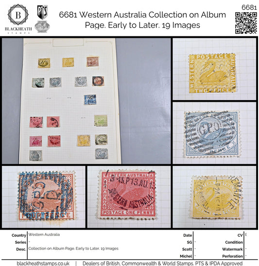 6681 Western Australia Collection on Album Page. Early to Later. 19 Images