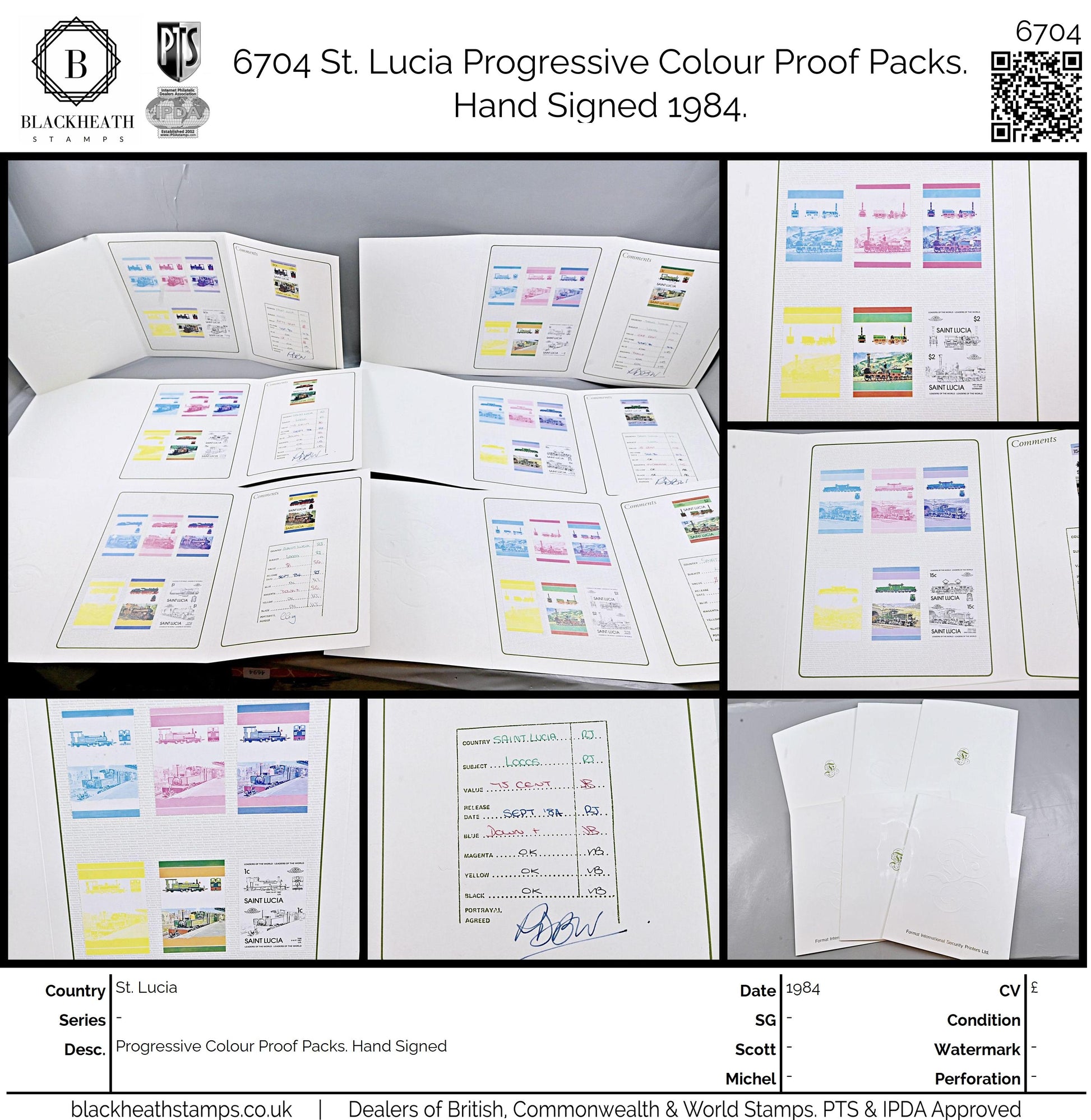 6704 St. Lucia Progressive Colour Proof Packs. Hand Signed 1984.