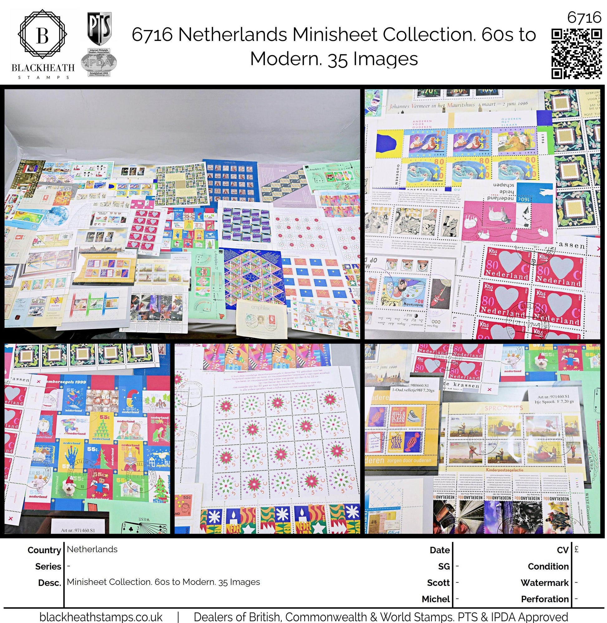 6716 Netherlands Minisheet Collection. 60s to Modern. 35 Images