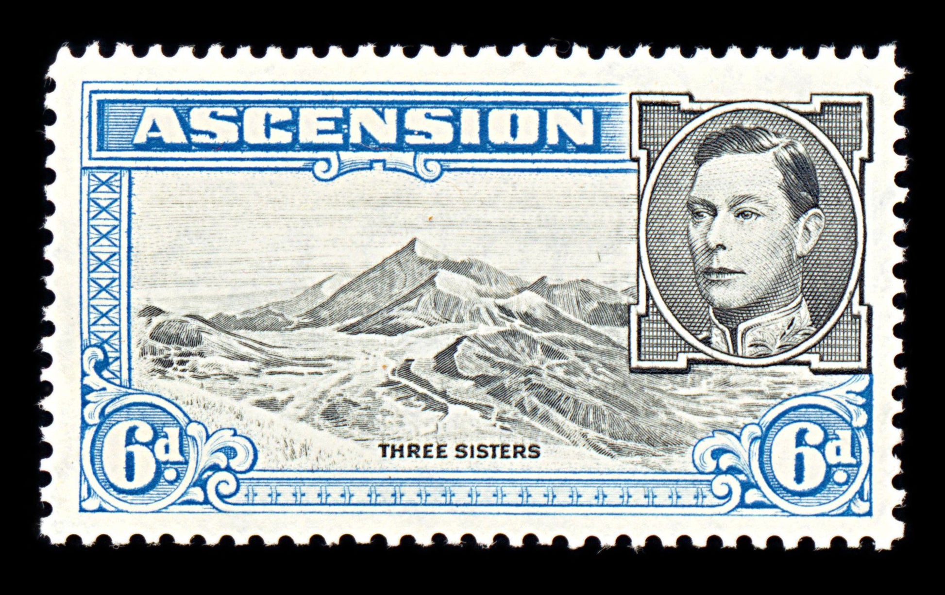 6729 Ascension SG43 6P Black & Grey Blue 1938. Sc#45 Mi 48A Mint MNH. C£43