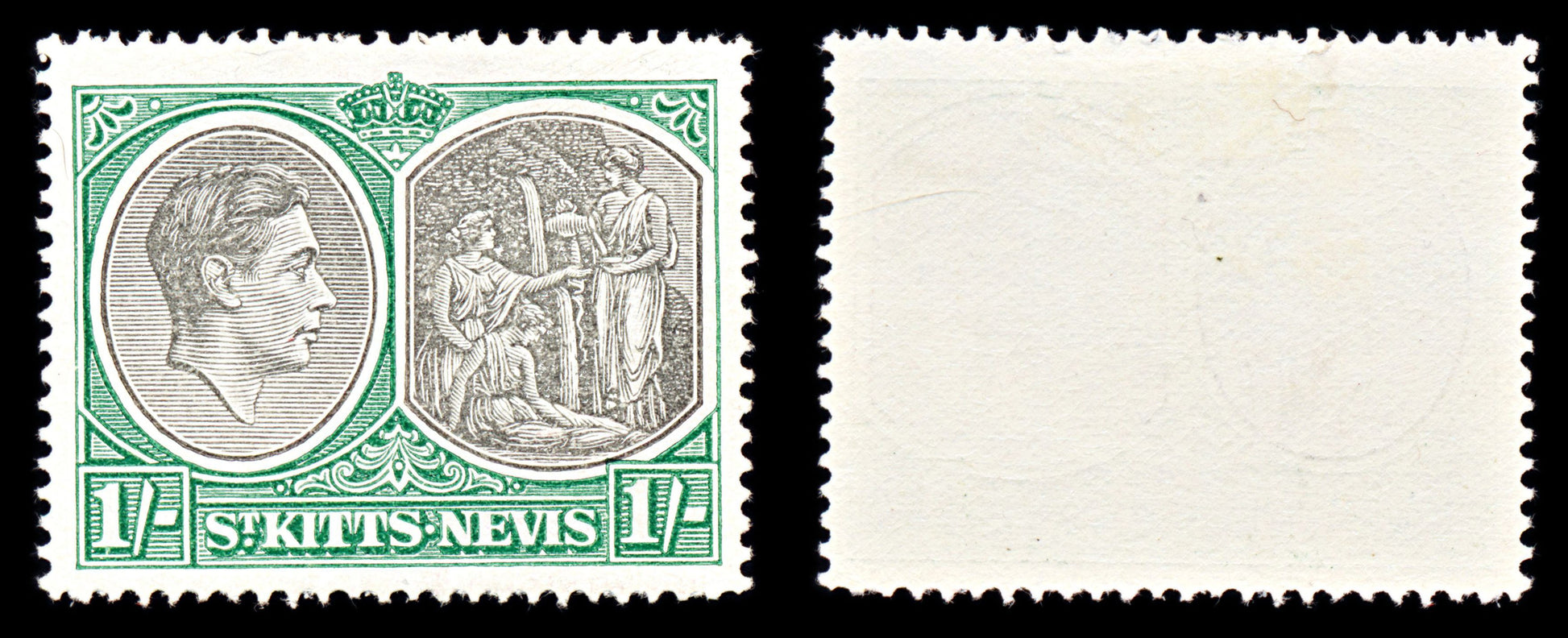 6747 St Kitts & Nevis SG75c 1S Black & Green 1950. Mint MVLH. C£17