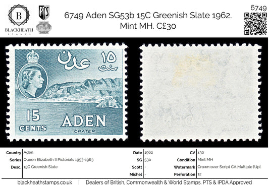 6749 Aden SG53b 15C Greenish Slate 1962. Mint MH. C£30