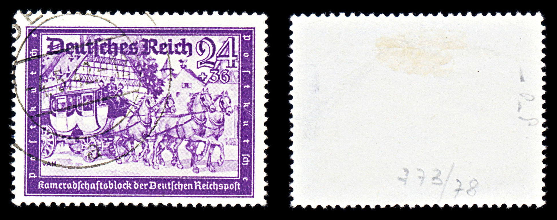 6757 Germany SG766 24+36 Black Purple Violet 1941. Sc#B158A Mi 778 Used. C£18