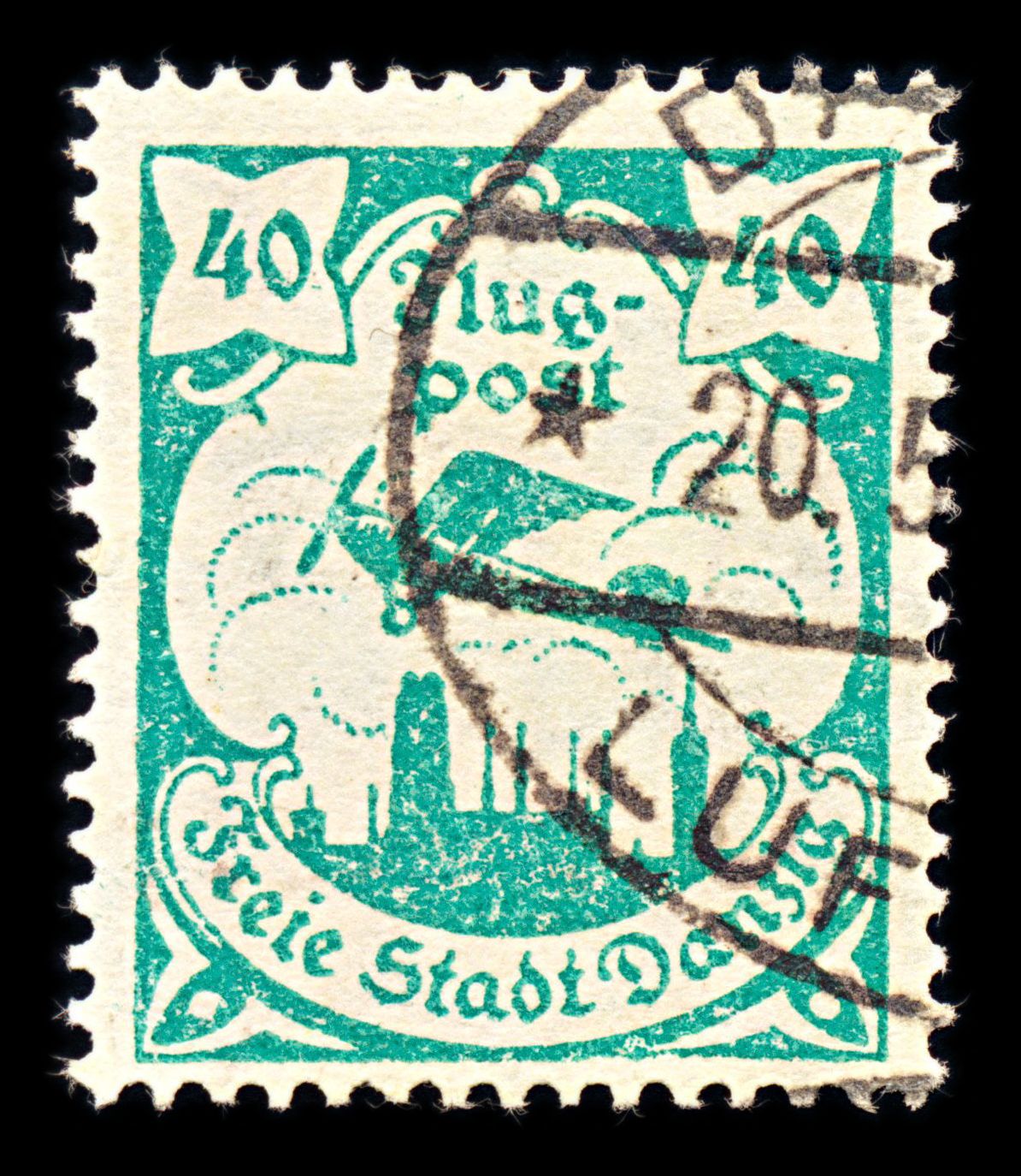 6776 Danzig SG57b 40 Bluish Green 1921. Mi 66Y Used. C£130