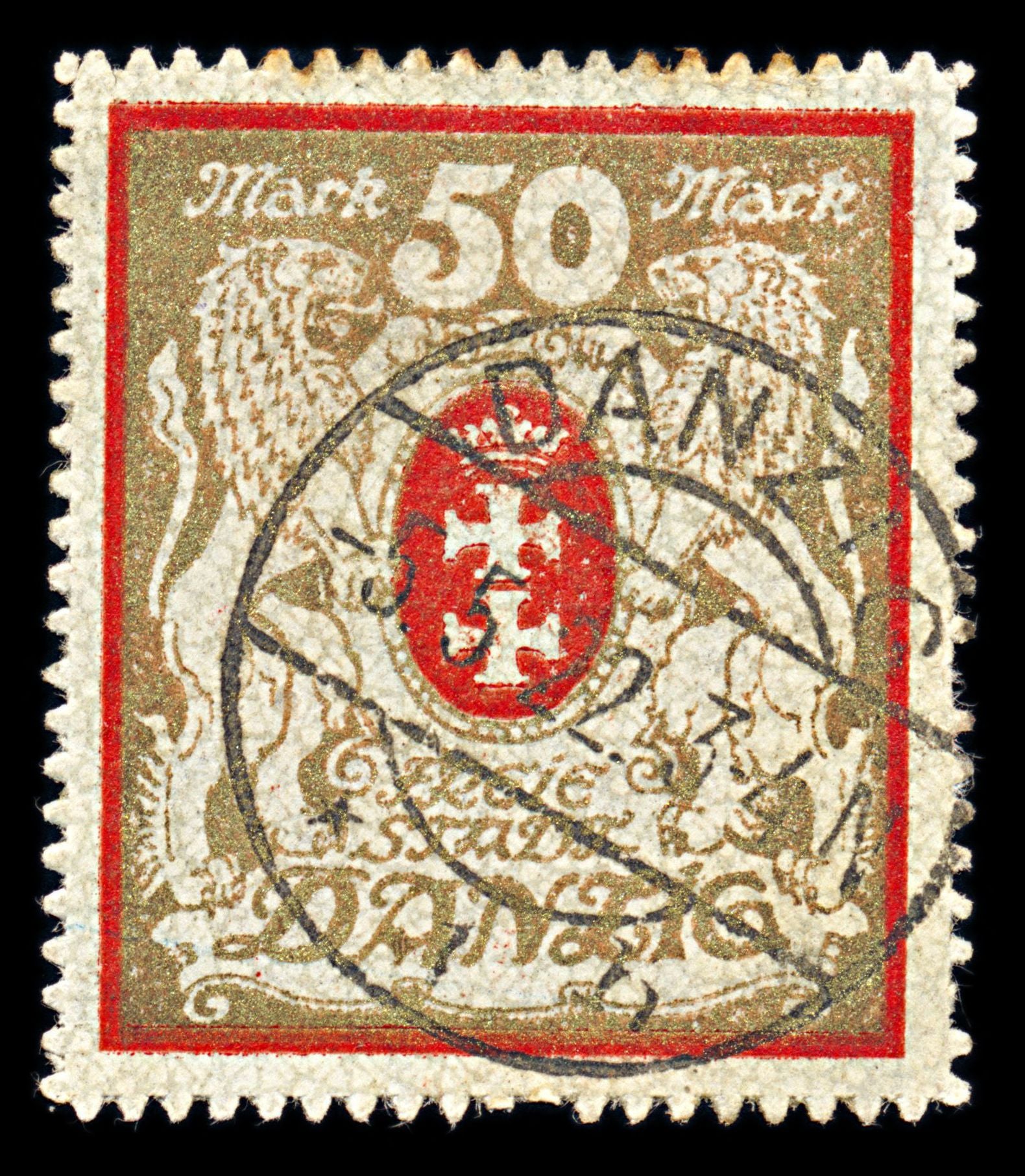 6778 Danzig SG94 50 Gold & Lilac Red 1922. Sc#94 Mi 100Xb Used. C£180