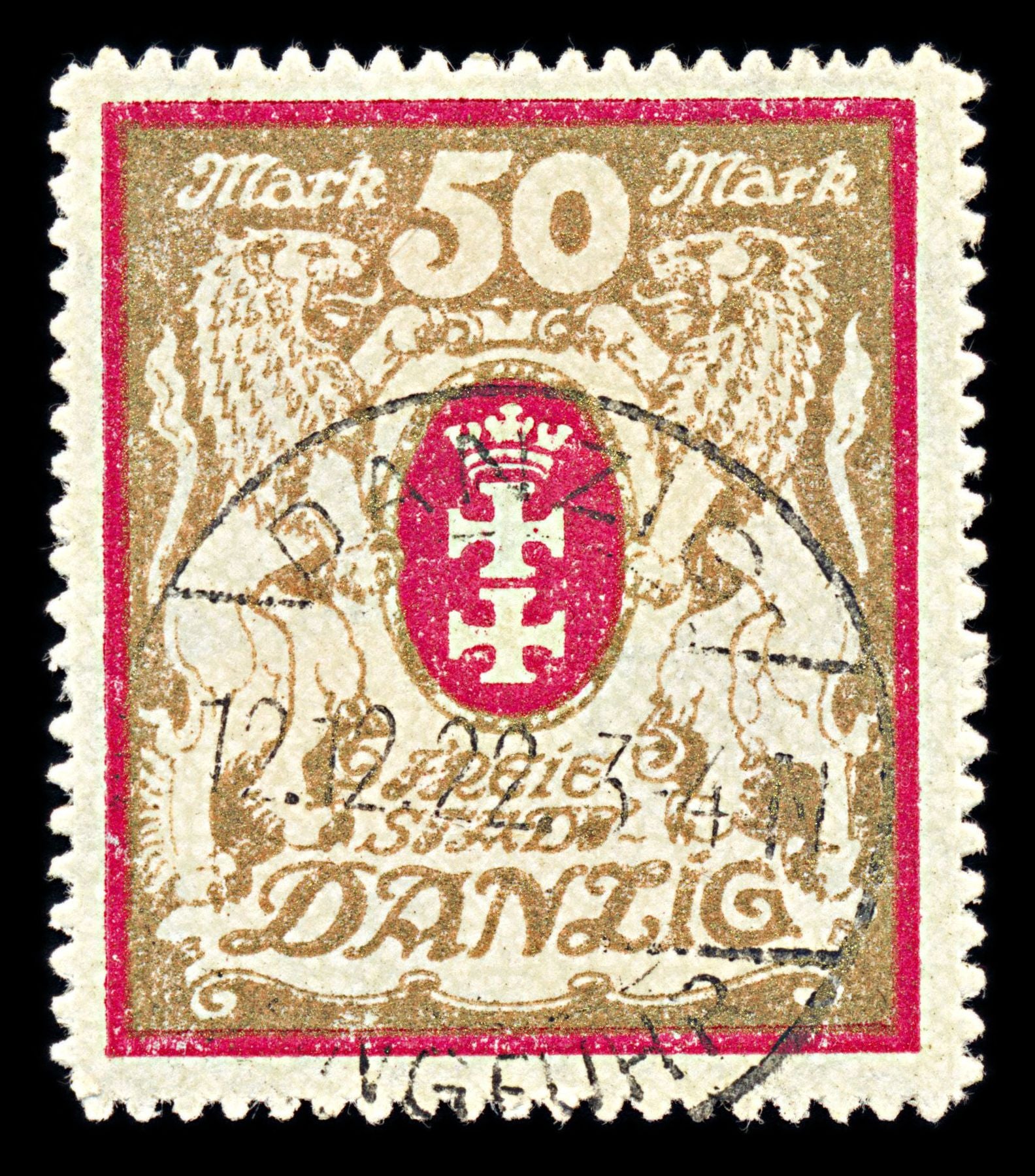 6781 Danzig SG94b 50 Gold & Red 1922. Mi 100Xa Used. C£10