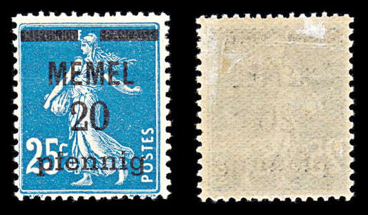 6783 Memel SG3 20 Prussian Blue 1920. Sc#20 Mi 20b Mint MH. C£44