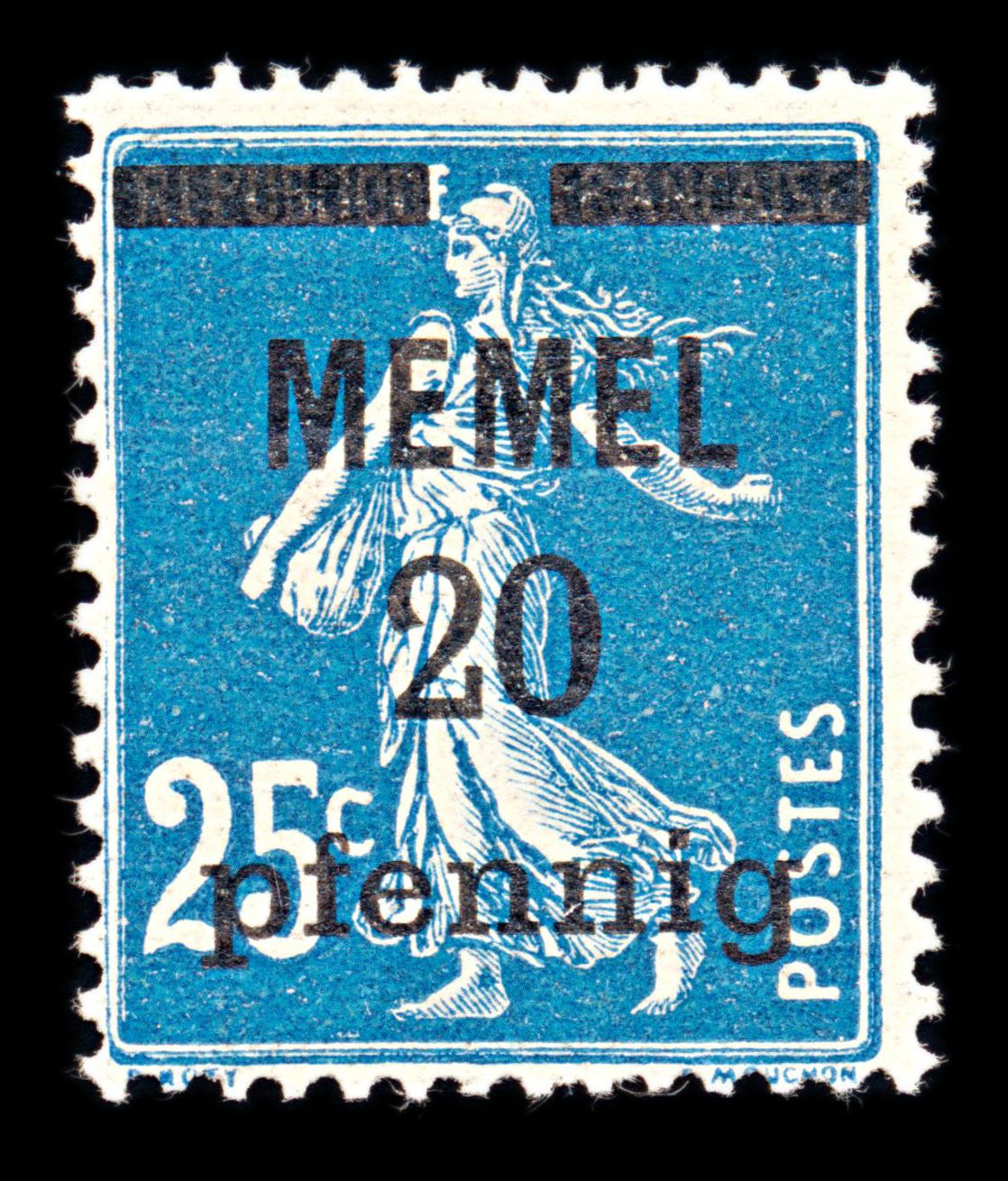 6783 Memel SG3 20 Prussian Blue 1920. Sc#20 Mi 20b Mint MH. C£44