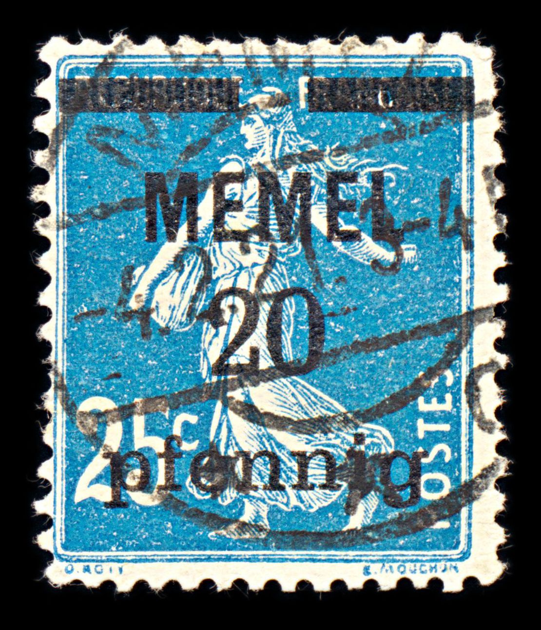 6784 Memel SG3 20 Prussian Blue 1920. Sc#20 Mi 20b Used. C£13