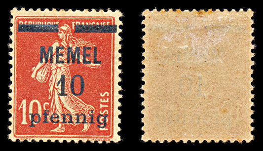 6785 Memel SG17 10 Orange Red 1920. Mi 19x Mint MH. C£23