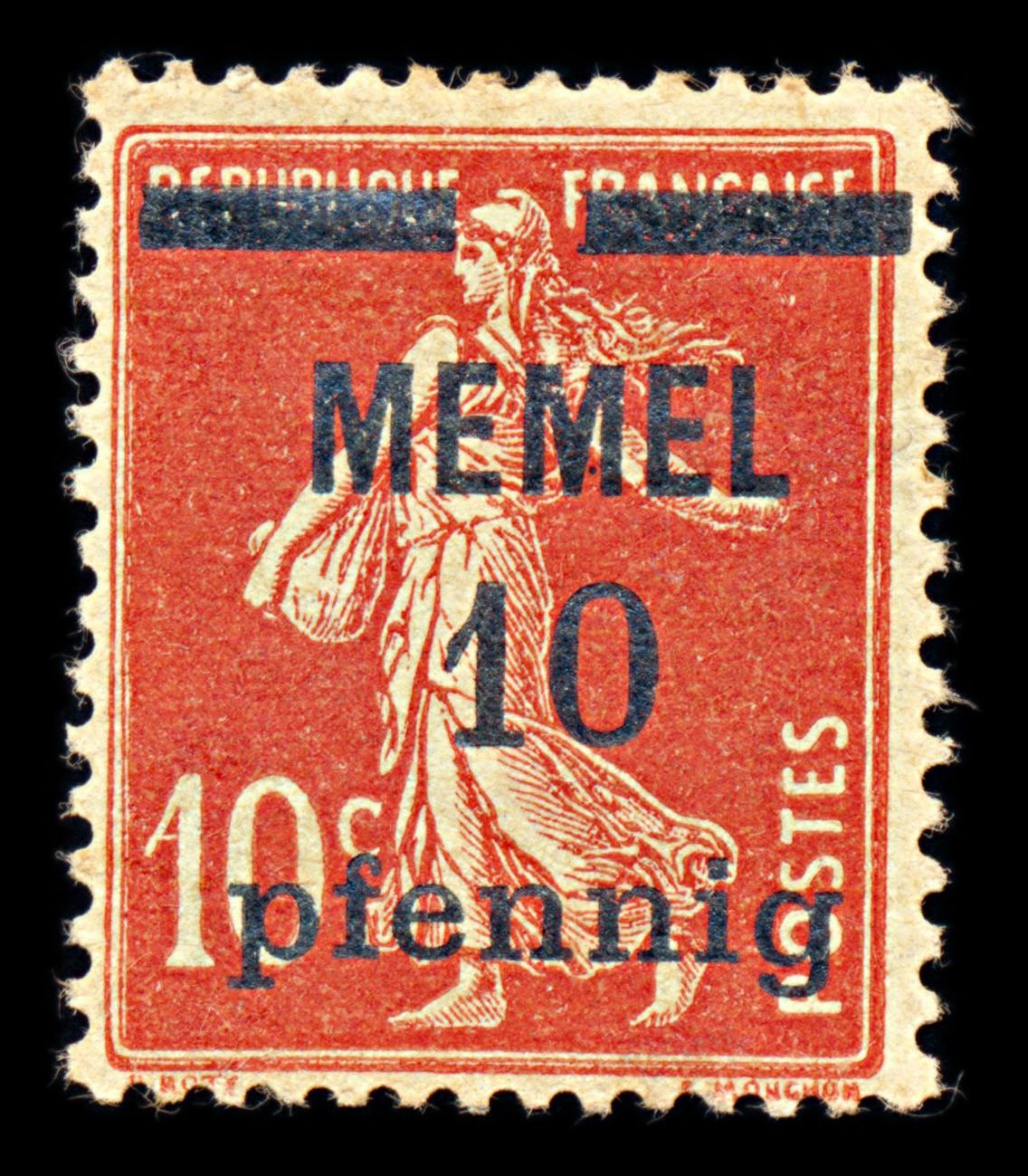 6785 Memel SG17 10 Orange Red 1920. Mi 19x Mint MH. C£23