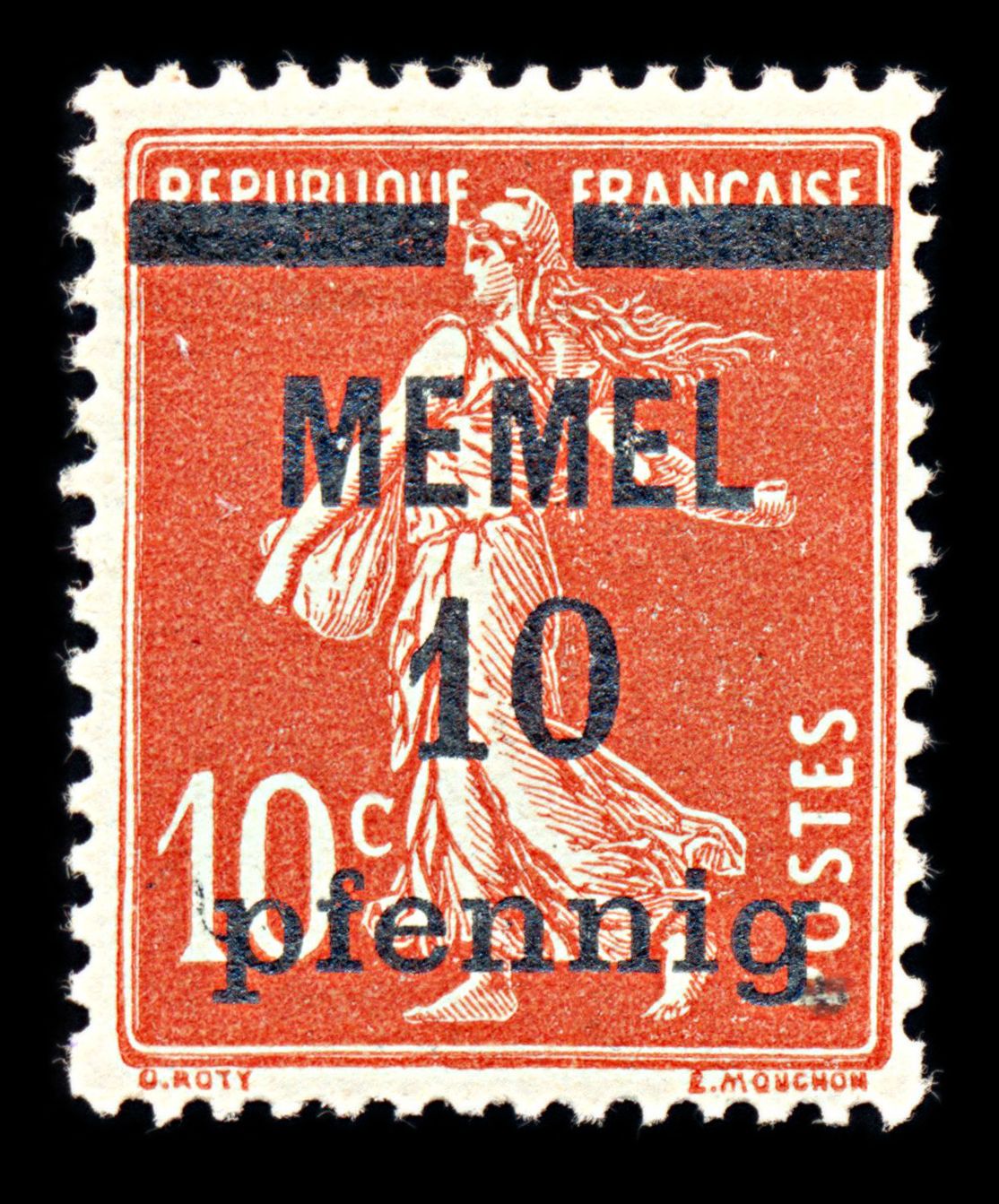 6786 Memel SG17 10 Orange Red 1920. Mi 19x Mint MH. C£23