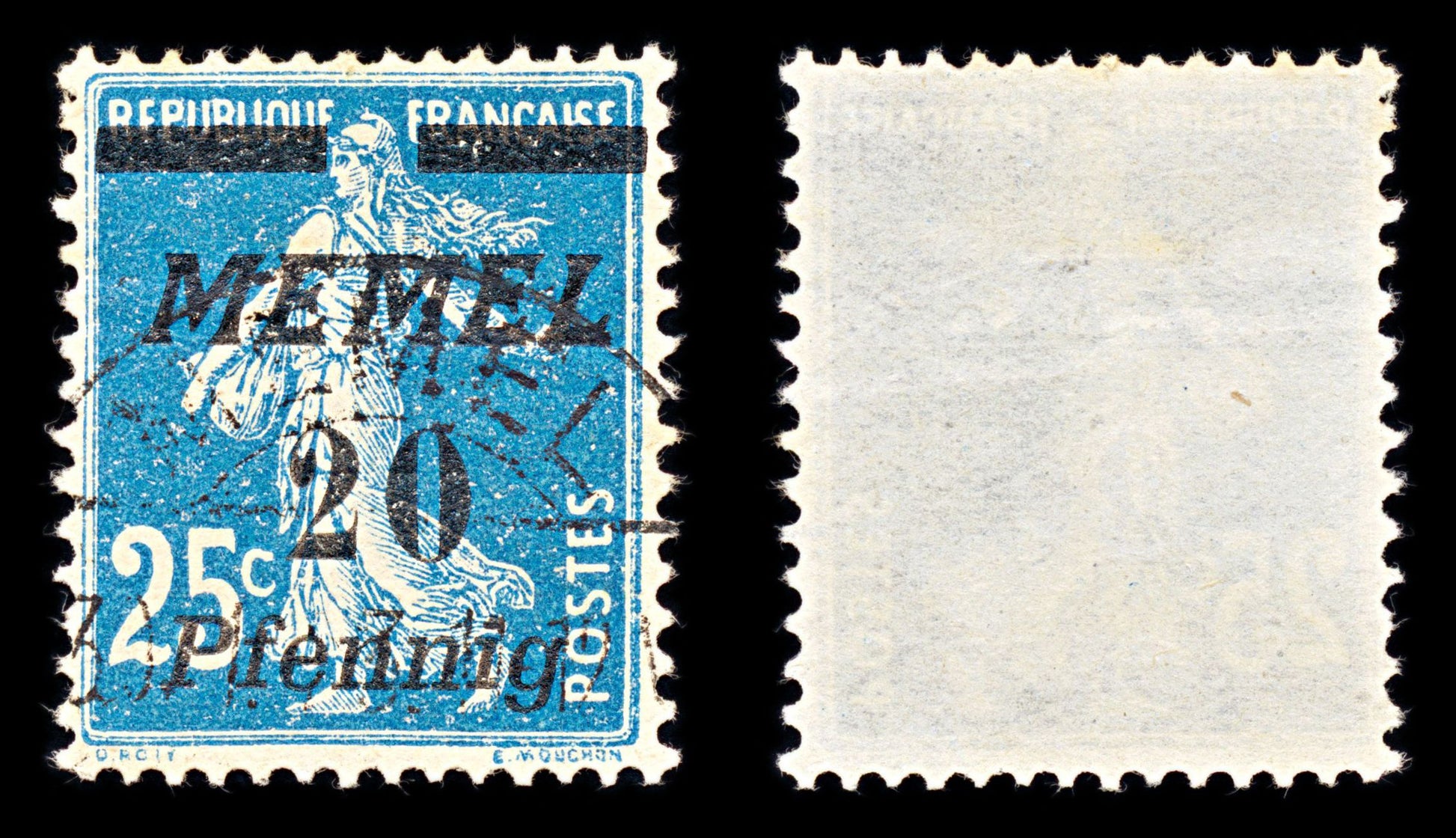 6787 Memel SG65 20 Dark Blue 1922. Sc#55 Mi 57 Used. C£65