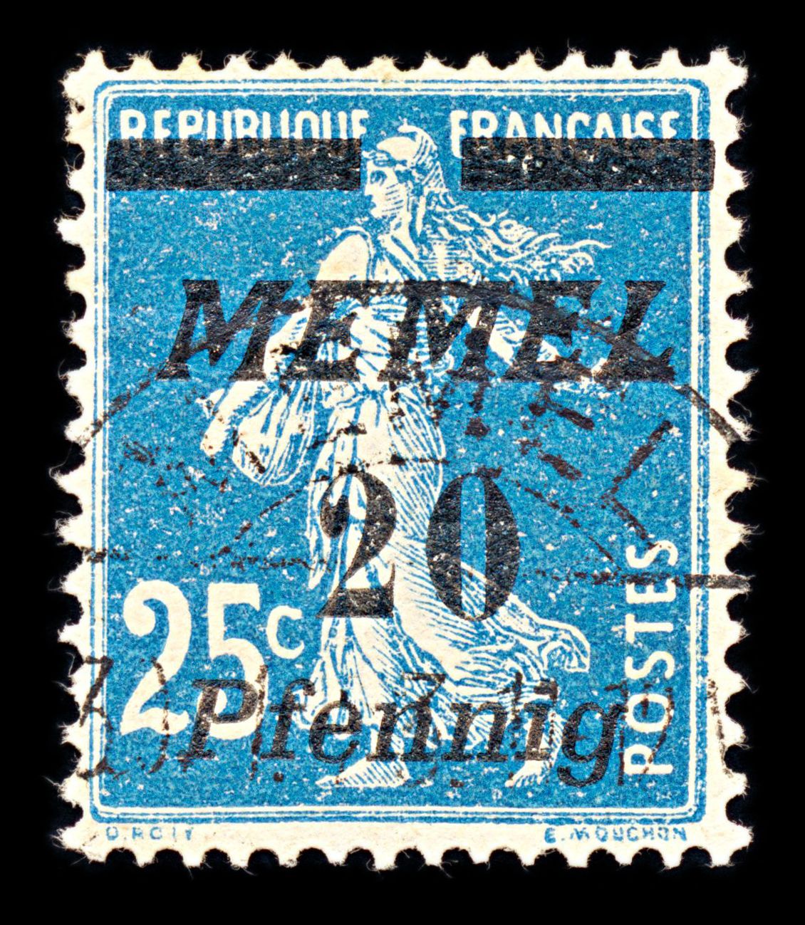 6787 Memel SG65 20 Dark Blue 1922. Sc#55 Mi 57 Used. C£65