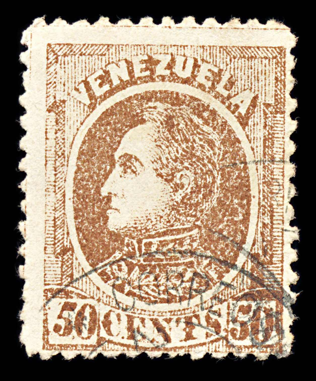 6792 Venezuela SG105 50C Dark Brown 1880. Sc#72 Mi 26x Used. C£55