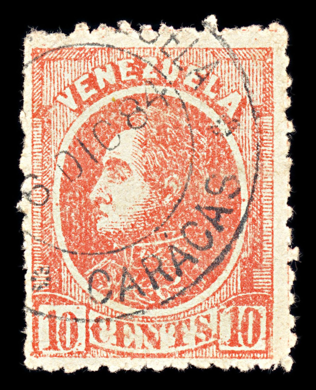 6793 Venezuela SG103 10C Red 1880. Sc#69 Mi 24x Used. C£17