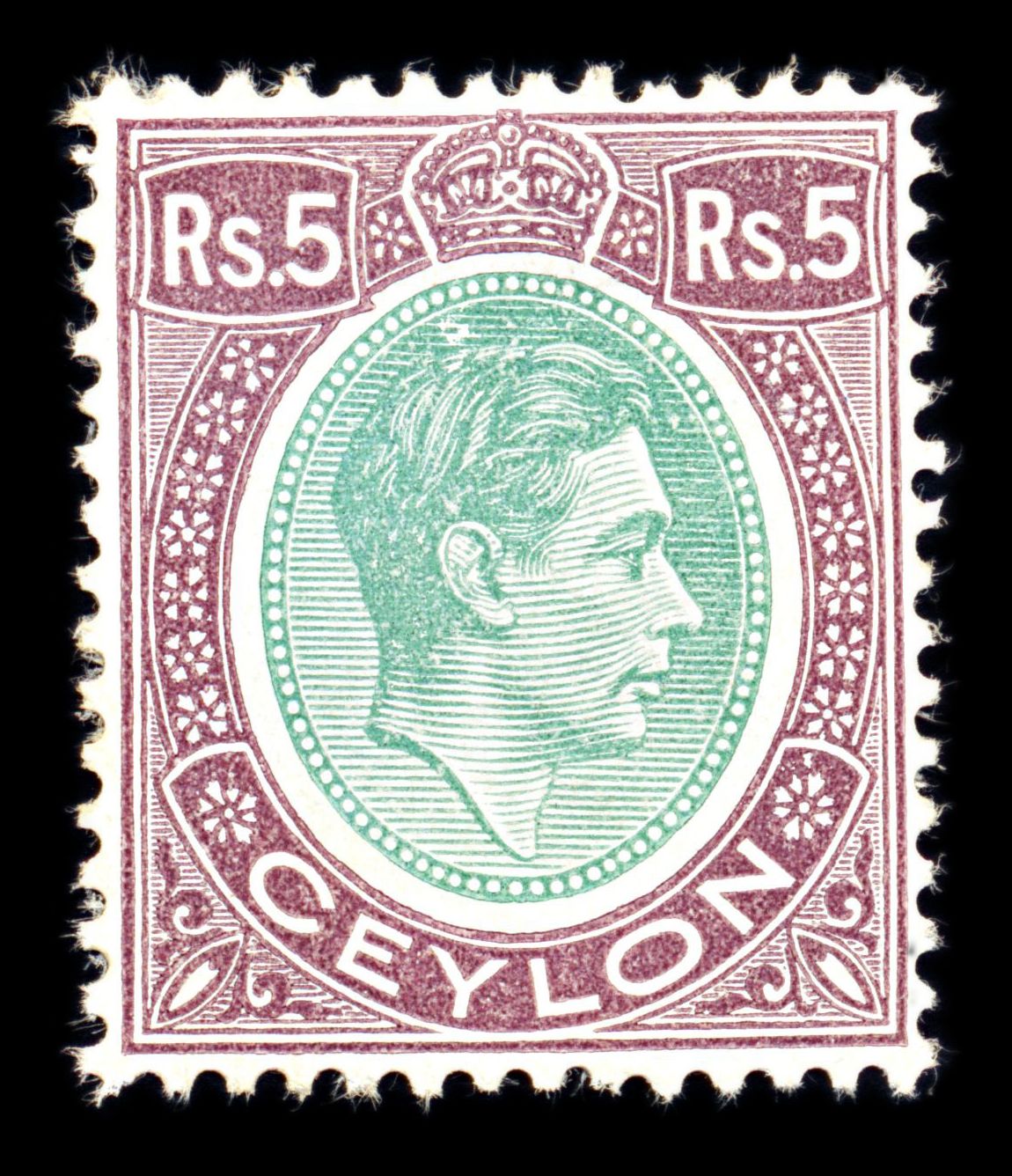 6834 Ceylon SG397a 5R Green & Pale Purple 1943. Sc#289 Mi 242b Mint MH. C£45