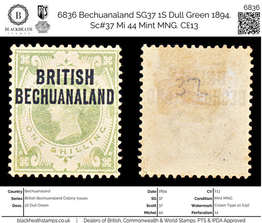 6836 Bechuanaland SG37 1S Dull Green 1894. Sc#37 Mi 44 Mint MNG. C£13