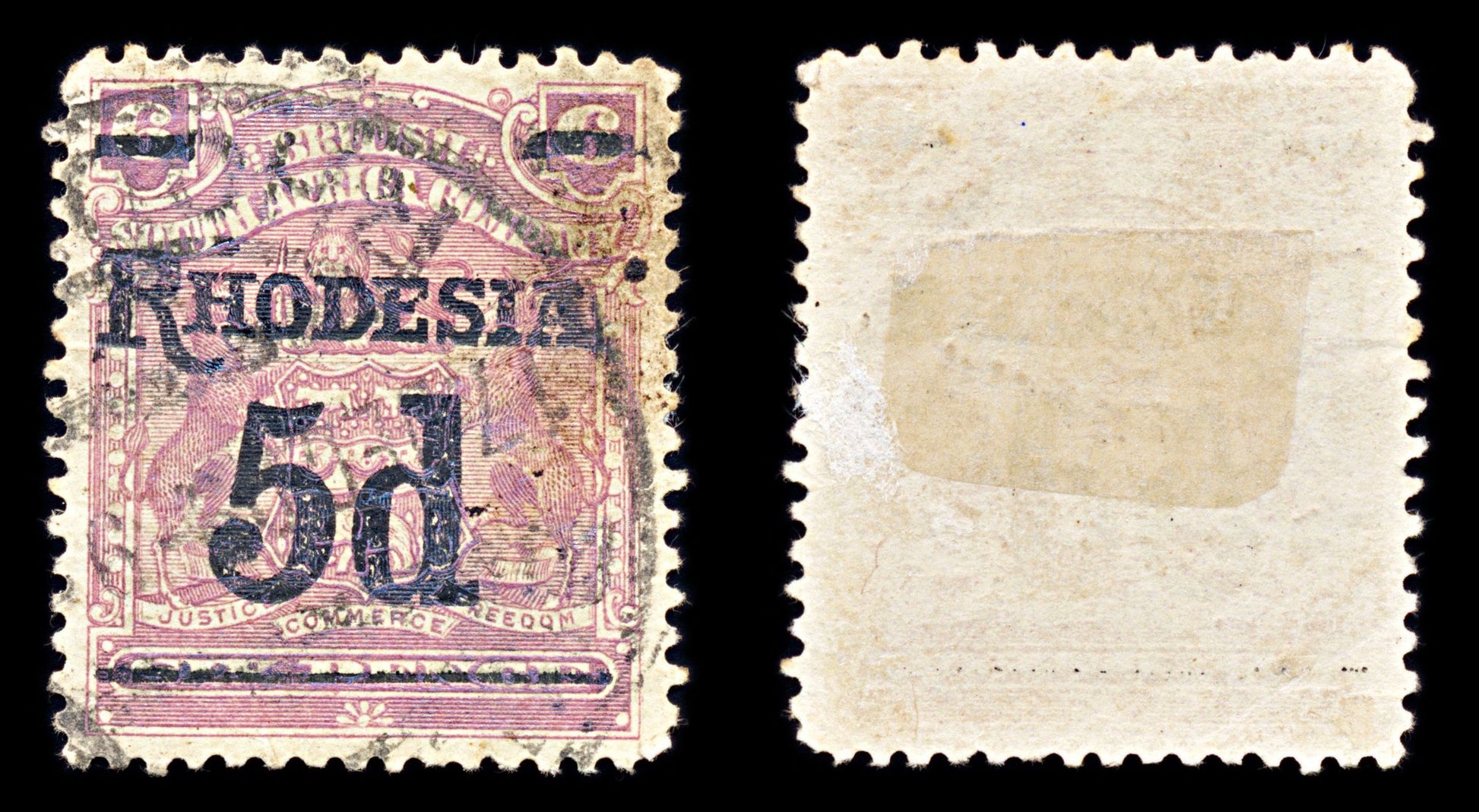 6843 Rhodesia SG114 5D Reddish Purple 1909. Sc#88 Mi 97a Used. C£24