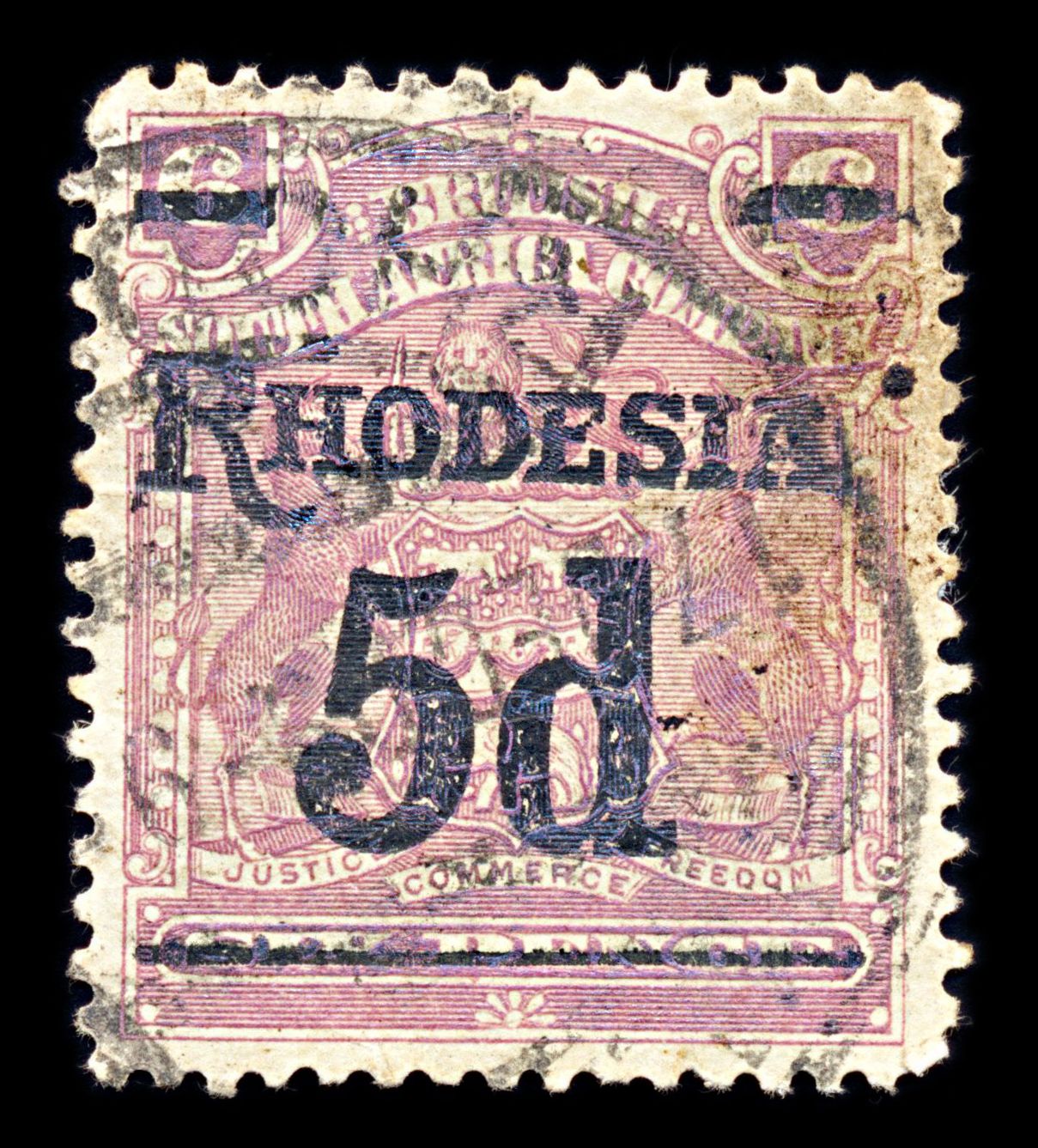 6843 Rhodesia SG114 5D Reddish Purple 1909. Sc#88 Mi 97a Used. C£24