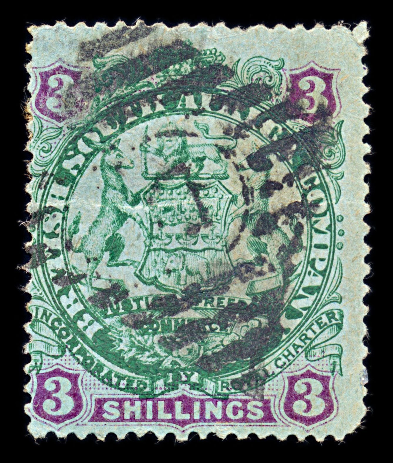 6844 South Africa Company SG36 3S Green & Mauve 1896. Sc#36 Mi 35I Used. C£42