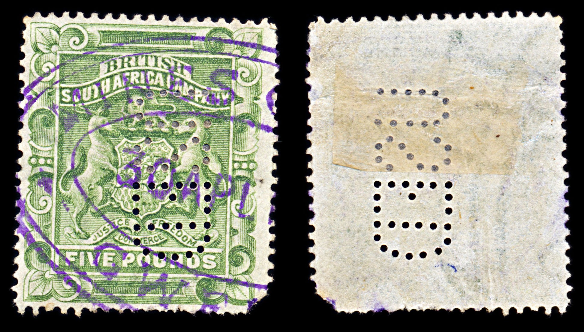 6845 South Africa Company SG20 2D Olive Green & Red 1892. Sc#3 Mi 17 Used. C£450