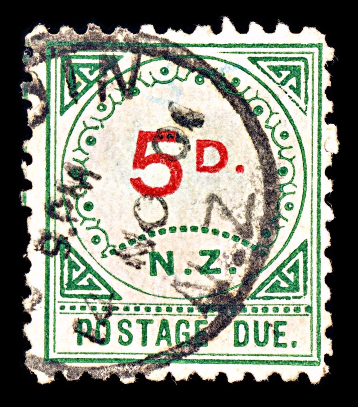 6848 New Zealand SG D6 5D Green & Red 1899. Sc#J6 Mi P6 Used. C£50