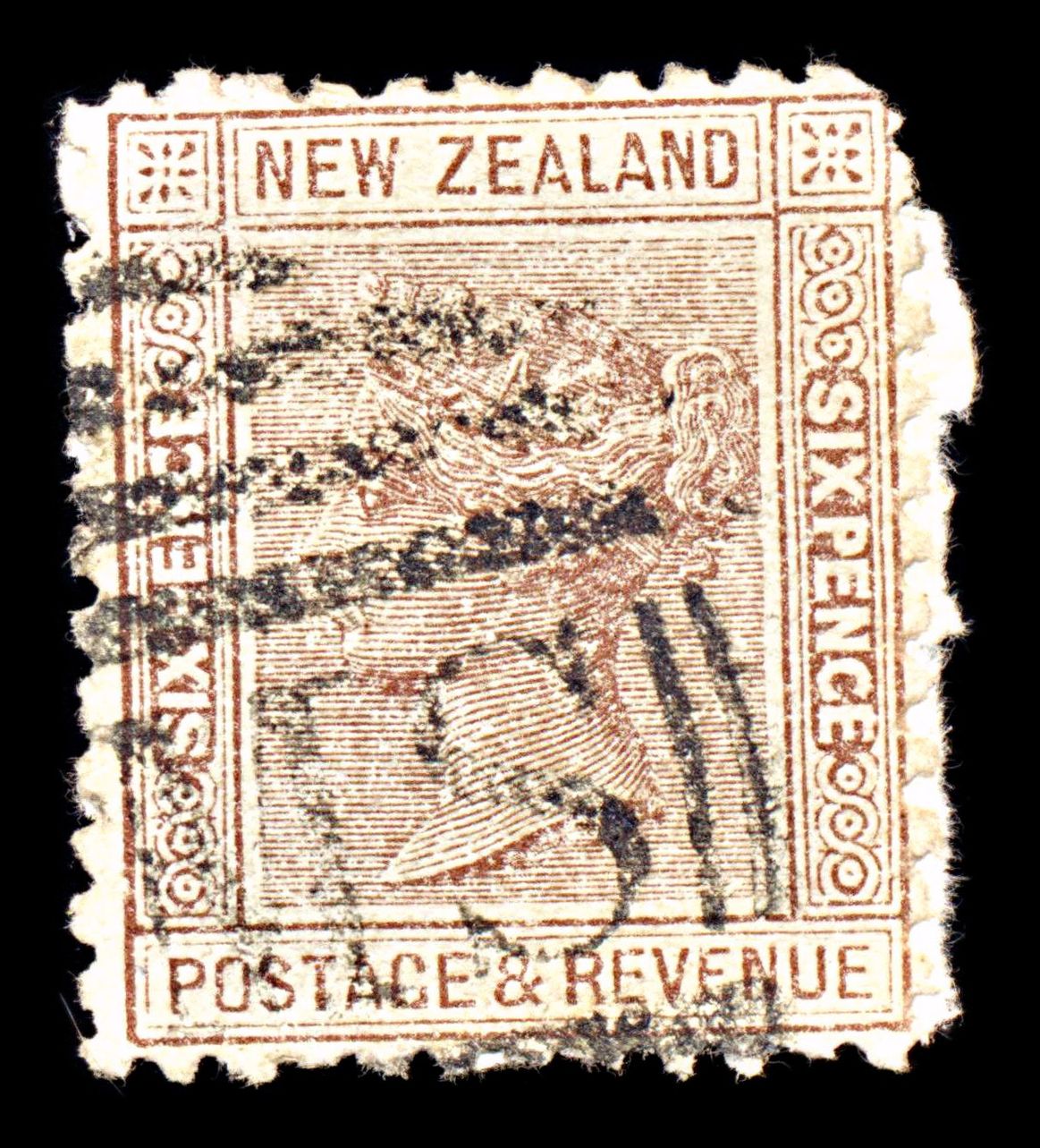 6852 New Zealand SG201a 6D Brown. Die 2. P12x11½ 1892. Used. C£150