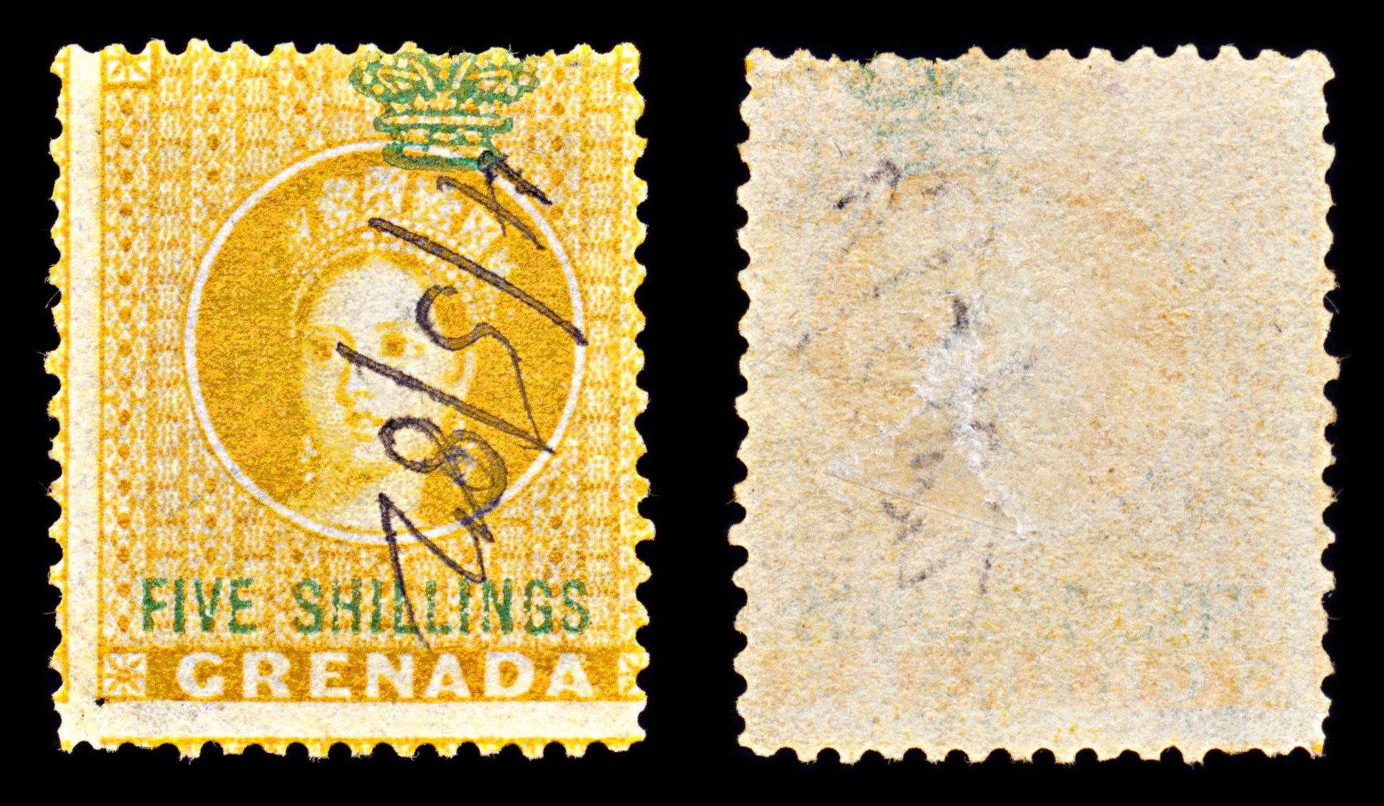 6857 Grenada 5S Green & Orange 1875. Used