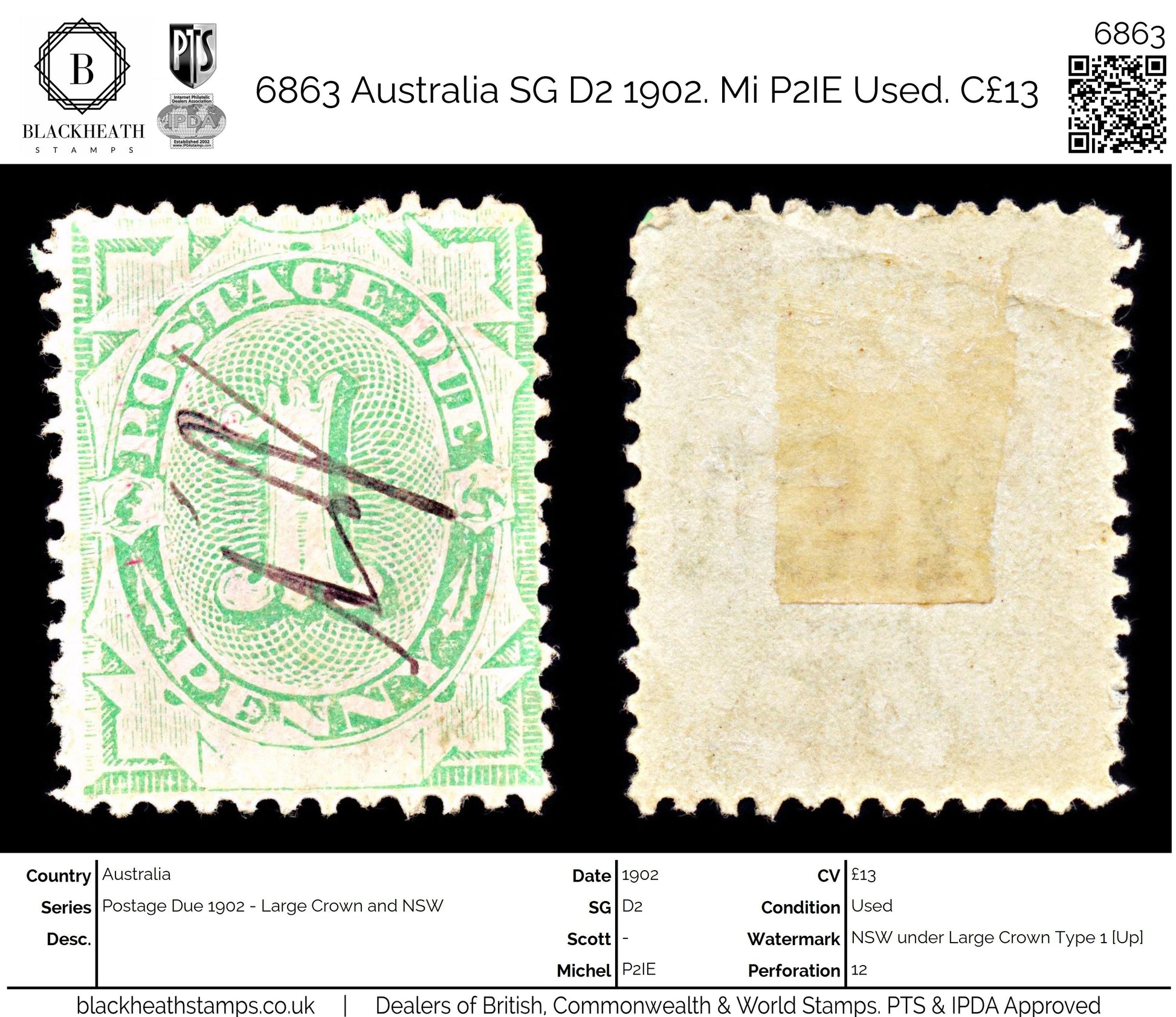 6863 Australia SG D2 1902. Mi P2IE Used. C£13