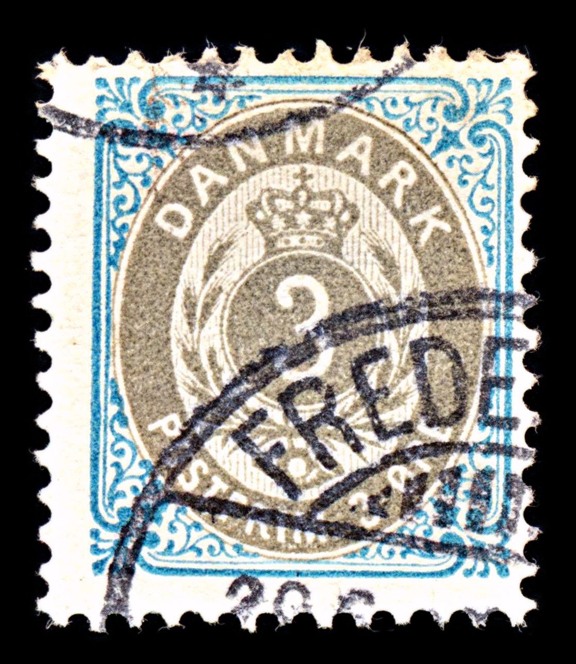 6874 Denmark SG50a 3ore Grey & Light Blue 1875. Sc#25c Mi 22IIYAb Used. C£65